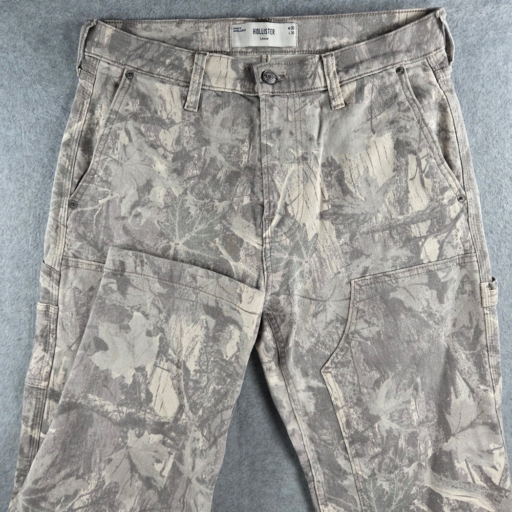 Hollister Carpenter Pants Women 30x30 Grey Tan Leaf Camo Loose Fit Utility
